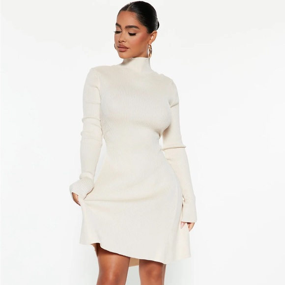 Dresses & Skirts - Ribbed Long Sleeve Knit Dress in Ivory